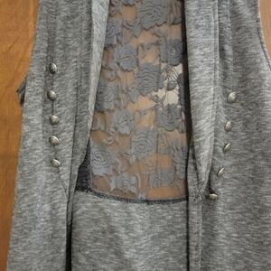 Gray Sleeveless Vest with Lace Back
